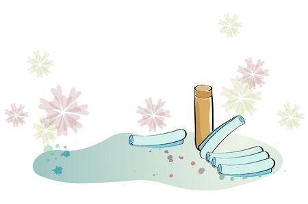 Blueprint with Flower pattern, paint splatのイラスト素材