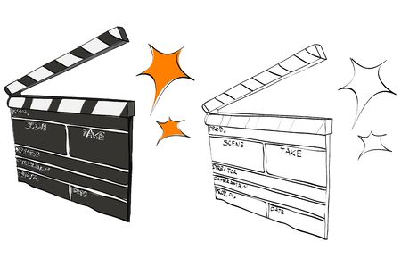 Vintage style hand drawn movie clapperのイラスト素材
