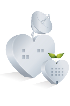 Heart shaped buildings with satellite and sproutsのイラスト素材