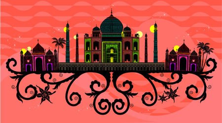 Taj Mahal with abstract curve decorationのイラスト素材