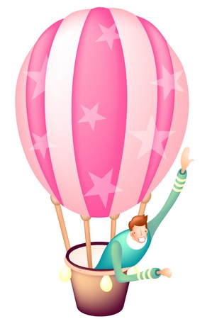 Handsome man riding on hot air balloonのイラスト素材