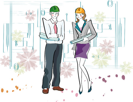 Architecture engineer with blueprintのイラスト素材
