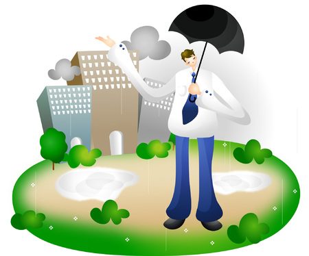 Businessman holding umbrella on rainy dayのイラスト素材
