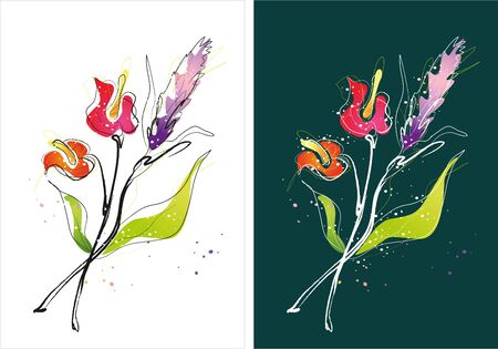 Two version background of flower sketchのイラスト素材
