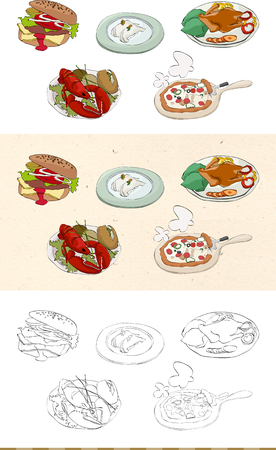 Set of vintage food monochromatic and colored iconのイラスト素材