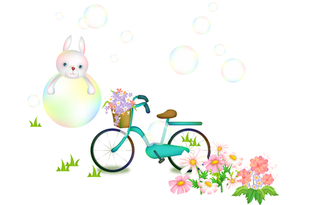 Bicycle with flower, rabbitのイラスト素材