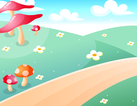 Nature scene of park and mushroomのイラスト素材