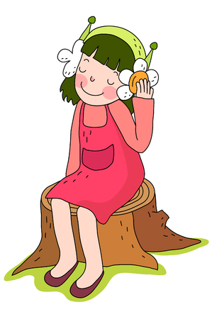 Girl listening musicのイラスト素材