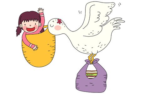 Bird carrying girl and booksのイラスト素材