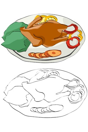 Vintage style hand drawn roasted chickenのイラスト素材
