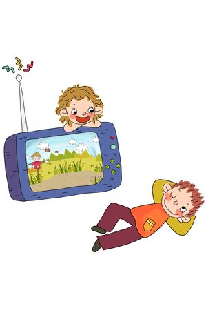 Children playing with video game deviceのイラスト素材