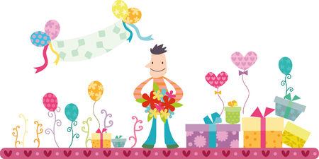 Man holding flower with giftのイラスト素材