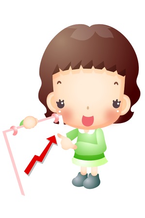 Girl with graph isolated on whiteのイラスト素材