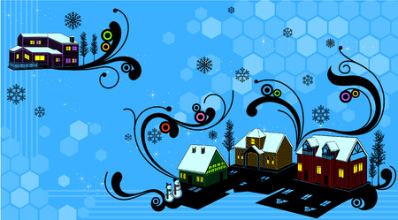 Village house with abstract curve decorationのイラスト素材