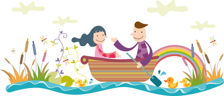 Romantic couple riding boatのイラスト素材