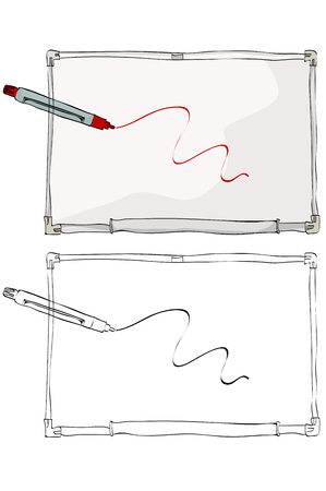 Vintage style hand drawn white board and a markerのイラスト素材