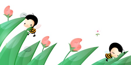 Bee with leaves illustrationのイラスト素材