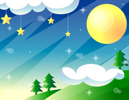 Nature scene of park at nightのイラスト素材