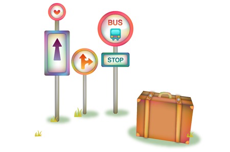 Bus stop with suitcaseのイラスト素材