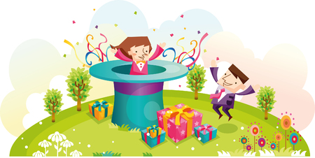 Couple with surprise giftのイラスト素材