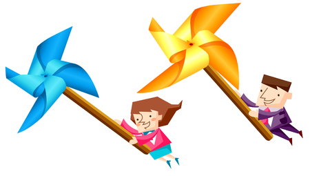 Business people characters riding pinwheelsのイラスト素材
