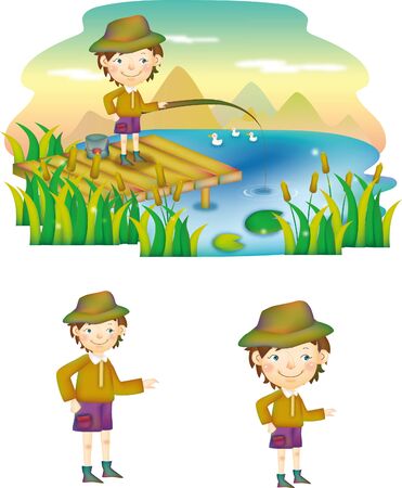 Man fishing in riverのイラスト素材