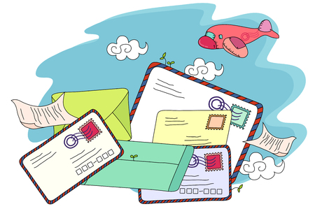 Letters and airplaneのイラスト素材