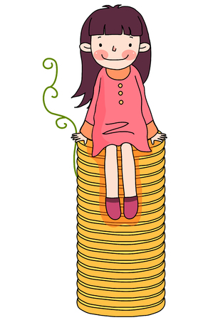 Woman sitting on the Stacks of coinのイラスト素材