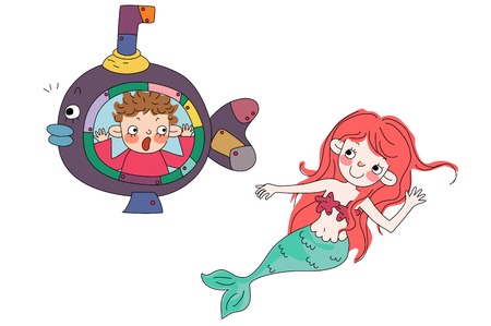 Boy looking the little mermaidのイラスト素材