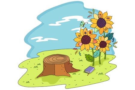 Nature scene of park and flowerのイラスト素材