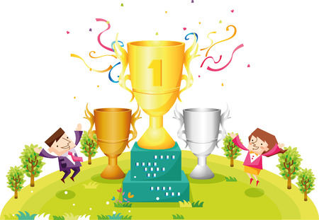 Business couple with trophyのイラスト素材