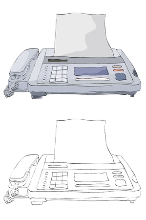 Vintage style hand drawn telephone and fax machineのイラスト素材