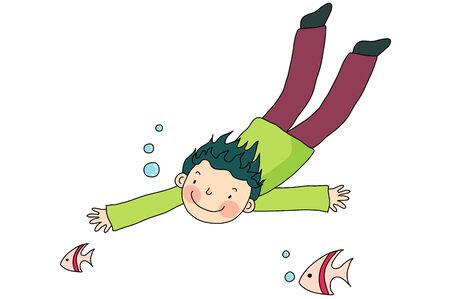 Boy swimming in the seaのイラスト素材