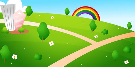 City building with street and rainbowのイラスト素材