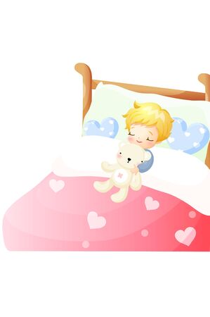 Boy sleeping in the bedroomのイラスト素材