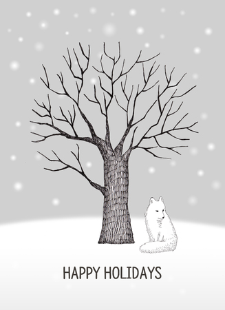 Christmas card image - Tree and foxの写真素材
