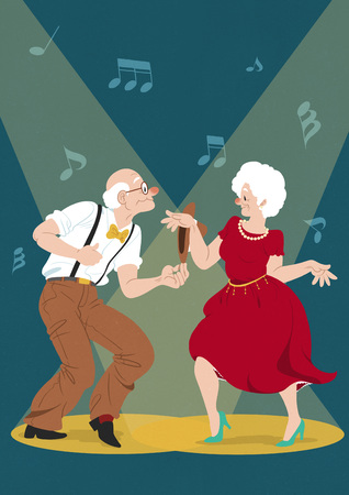 A life in senior, man and woman is dancing illustration.のイラスト素材