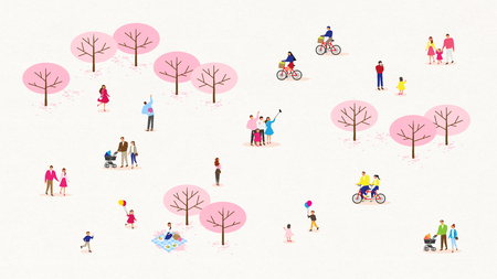 People in square of spring Vector illustration.のイラスト素材