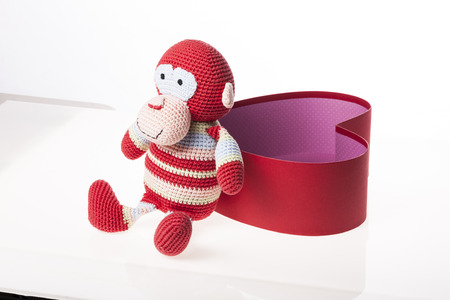 A red heart shaped box isolated on white backgroundの写真素材