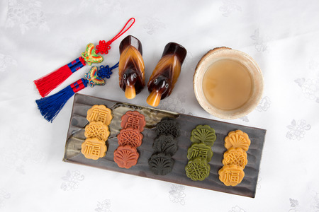 Isolated shot in studio - the Korean traditional colorful refreshments.