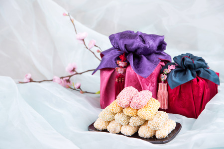 Isolated shot in studio - the Korean traditional colorful refreshments. 155の写真素材