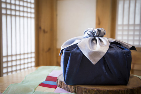 the Korean traditional gift packing picture with natural background.の写真素材