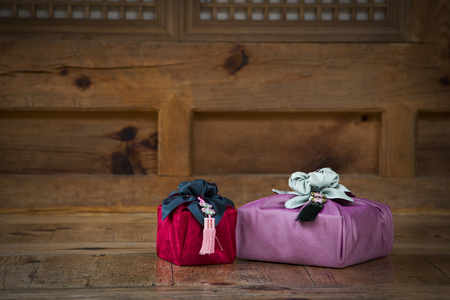 the Korean traditional gift packing picture with natural background.の写真素材