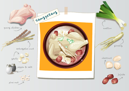 a delicacy of summer in Korea. Samgyetang, a kind of soup made from chickenのイラスト素材