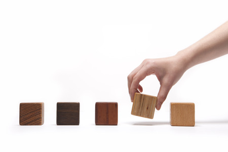 Wooden blocks isolated on white backgroundの写真素材