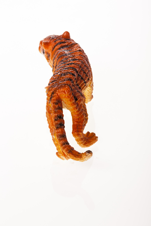 A tiger figure isolated on white backgroundの写真素材