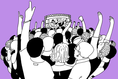 assembled people in front of some place, group.のイラスト素材