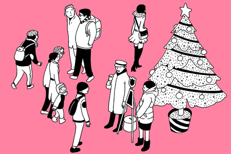 assembled people in front of some place, group.のイラスト素材