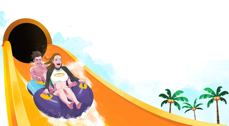 Ways to enjoy at the water park, water slideのイラスト素材