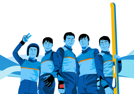 illustration of member of the national team for winter sports event, medalists and athlete